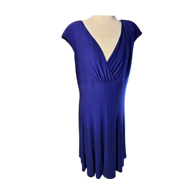 Ralph Lauren Womens Cap-Sleeve V-Neck Blue Midi Dress Polyester Blend - Picture 4 of 11